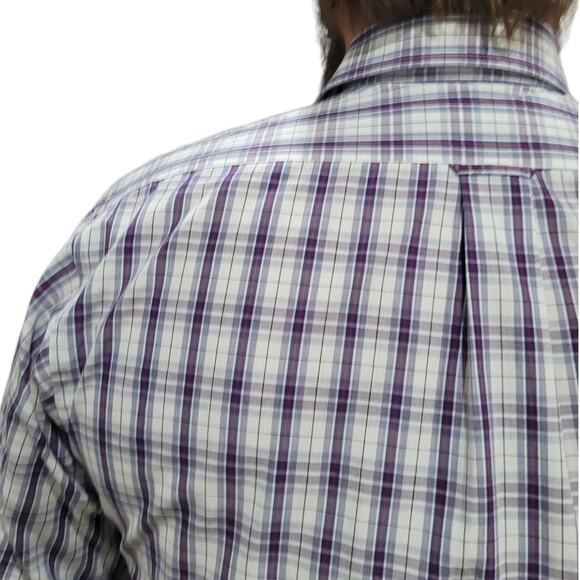 Izod Mens Plaid Dress Shirt 16.5 34/35 White Blue Gray Red Check Button Office - Picture 8 of 9